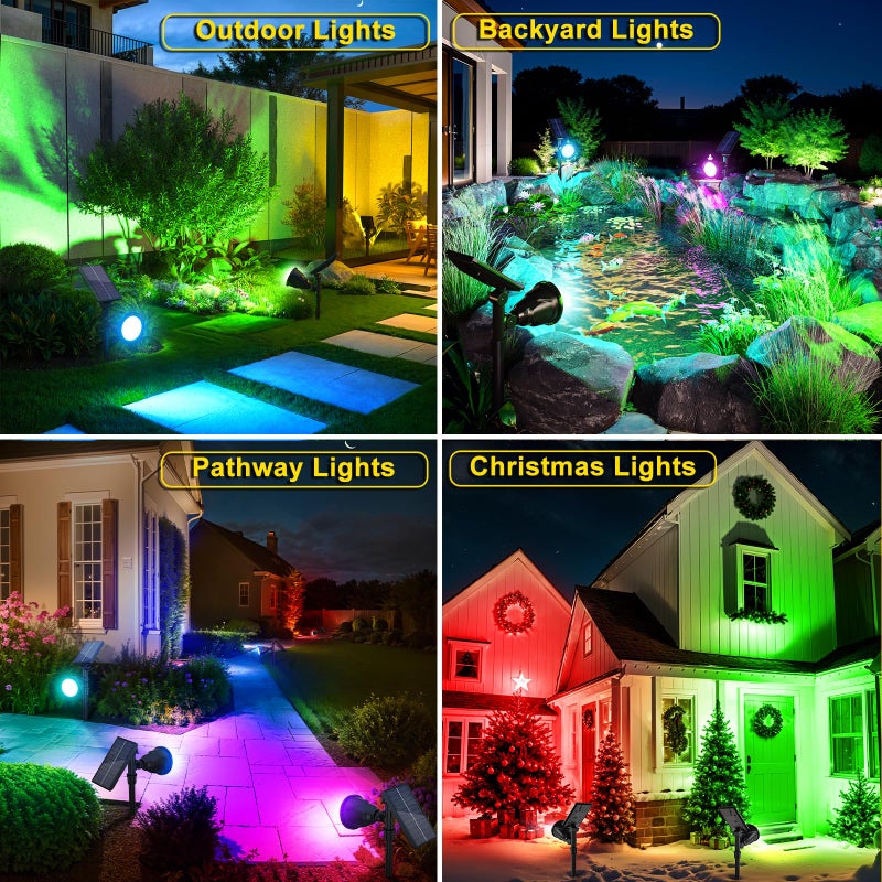ROSHWEY Solar Outdoor Lights Waterproof, 9 Lighting Modes Halloween Christmas Solar Garden Light Colored Landscape Spotlights Spot Lights Outdoor Lighting for Backyard House Yard Pool Patio- 4 Pack - Image 3